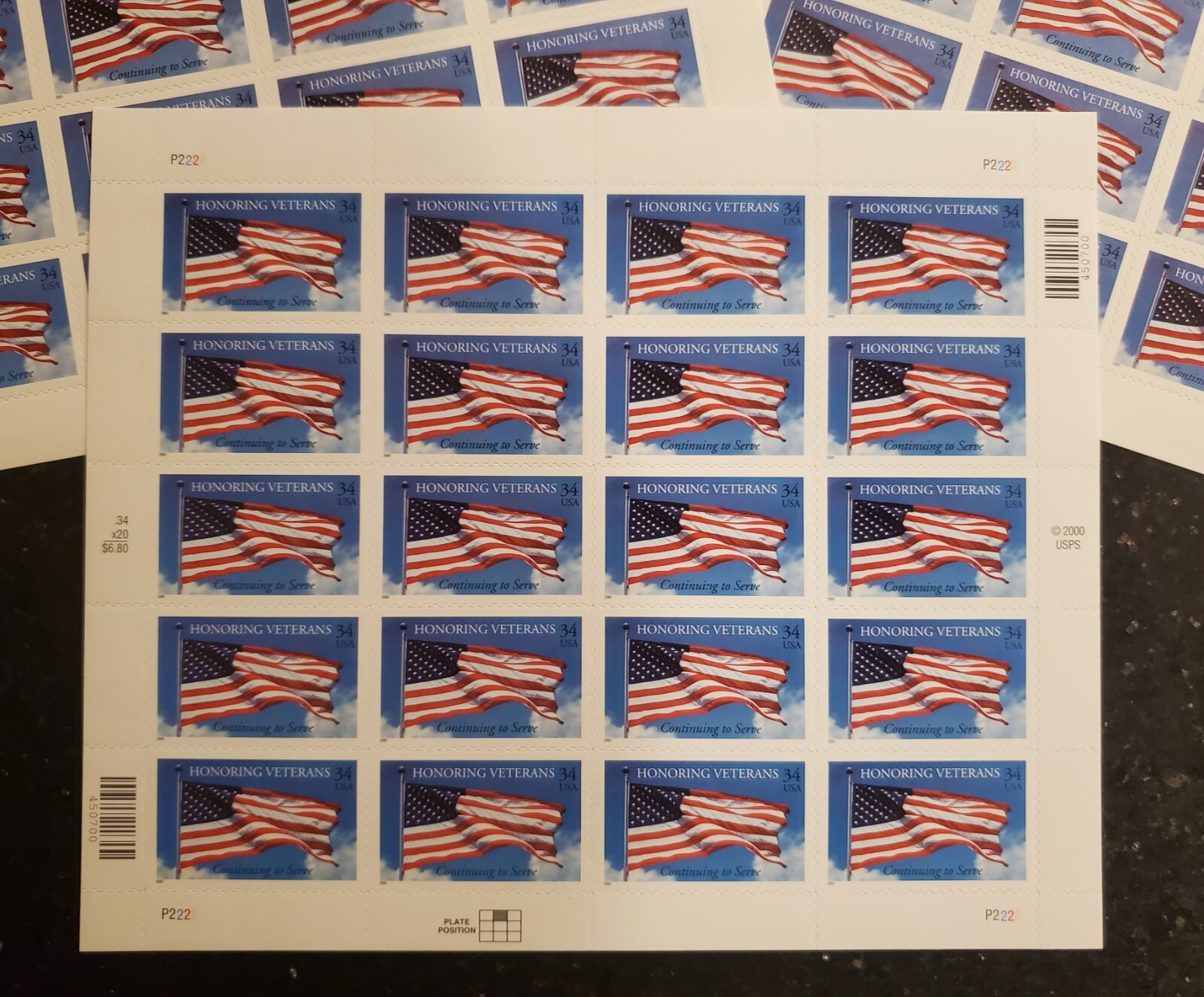 Lot of 3 Honoring U.S. Veterans Flag .34 Cent Postage Stamp #3508 MNH Full Sheet