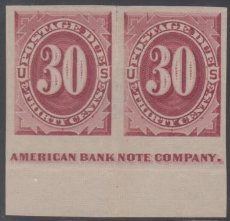 US J27Pa4 Postage Dues Hinged Horizontal Imperf Pair – cv $500