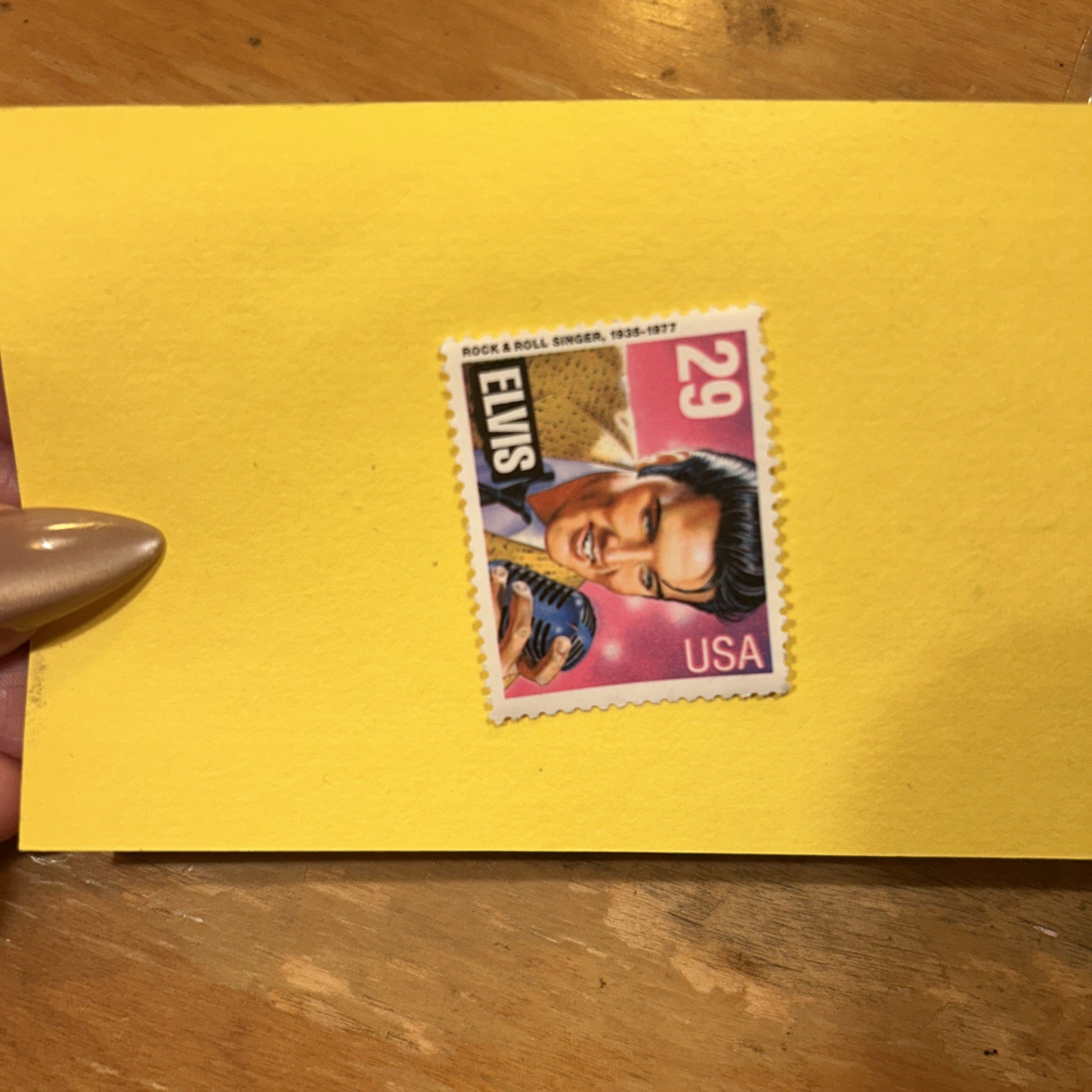 Elvis Presley stamp USA unused untouched pink and purple Elvis holding microphon