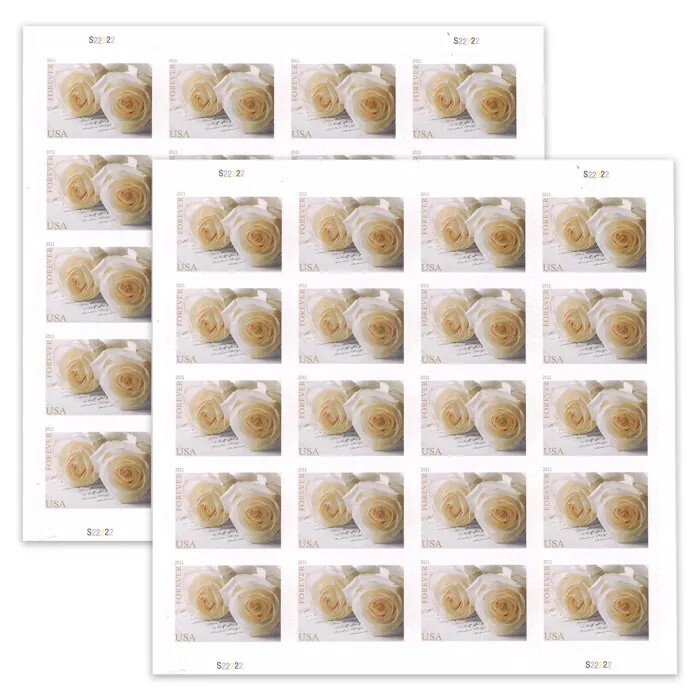 40 WEDDING WHITE ROSE Forever Stamps 2 SHEETS
