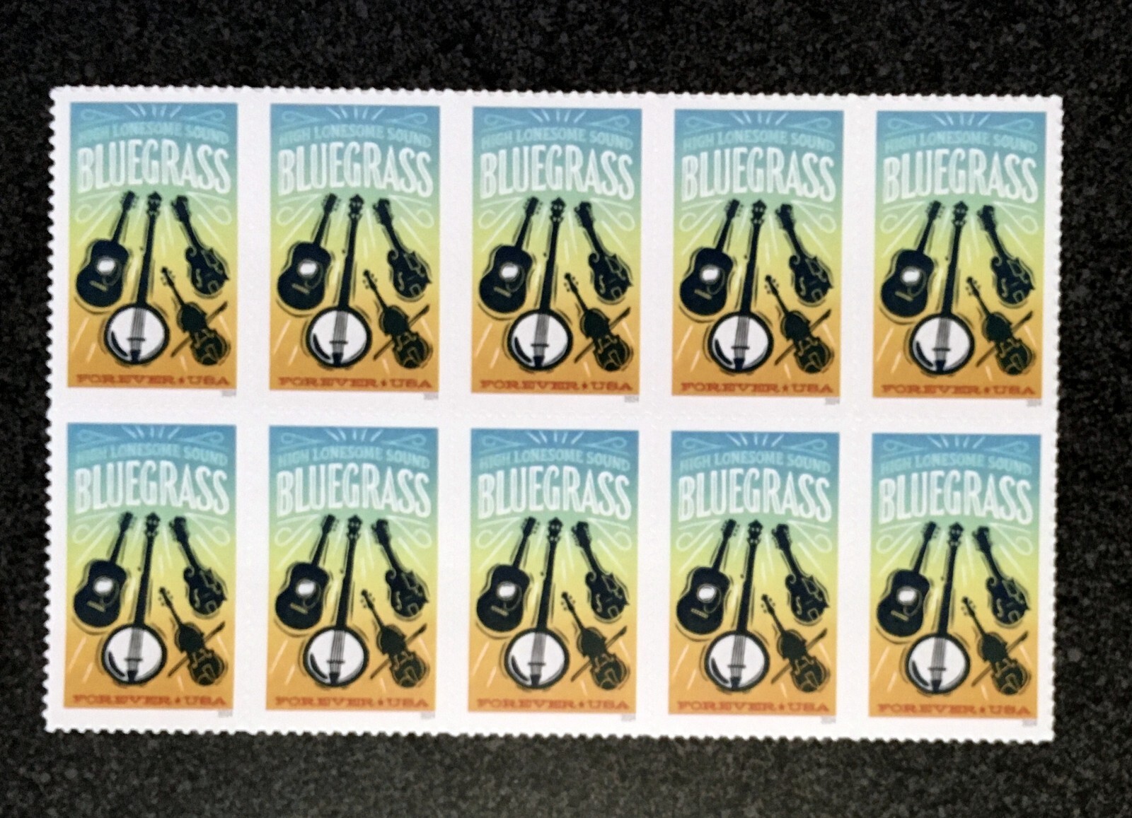 2024USA Forever Bluegrass – Block of 10 From Sheet mint postage music guitar