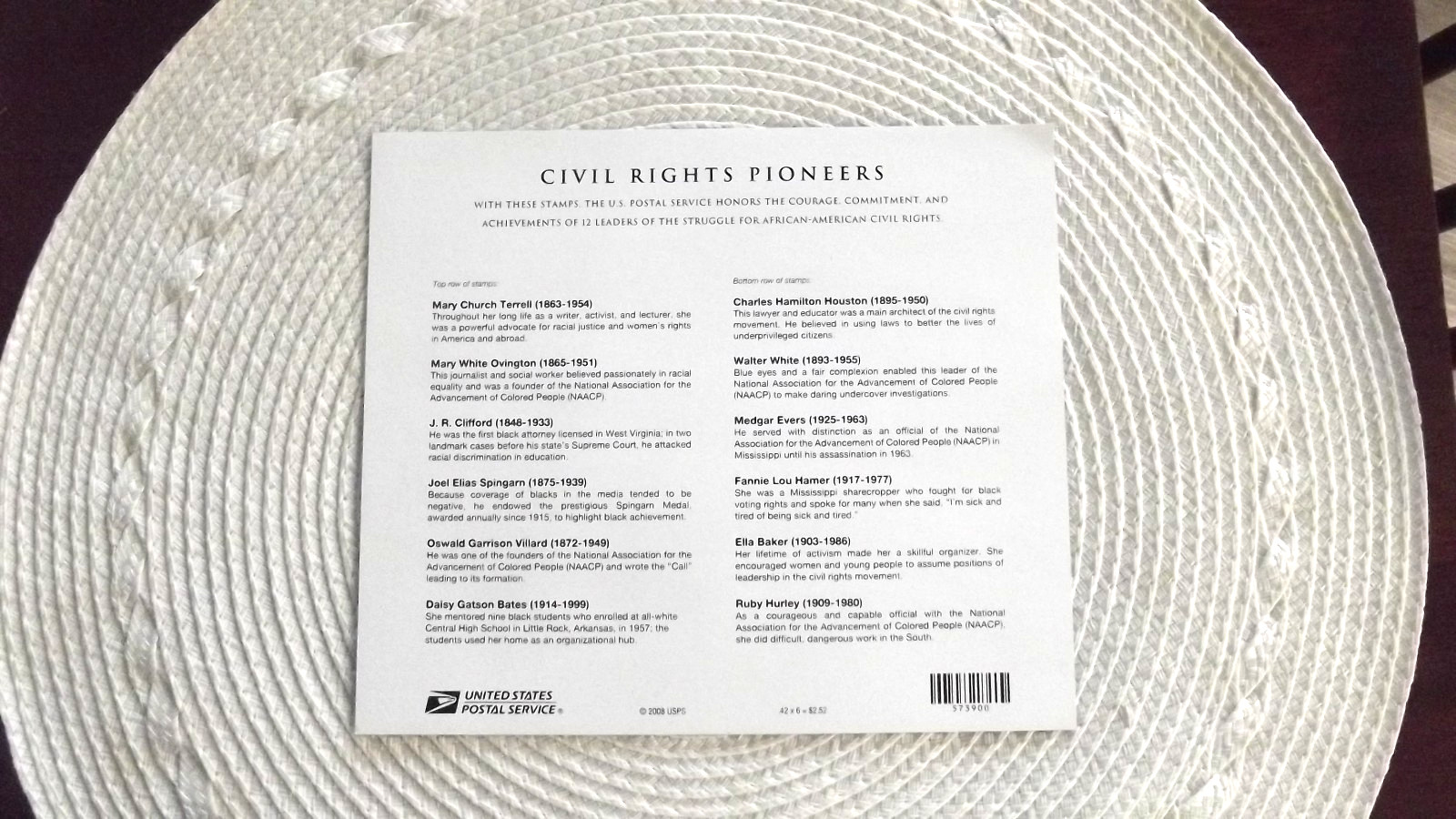 US SCOTT 4384 PANE OF 6 CIVIL RIGHTS PIONEERS STAMPS 42 CENT FACE MNH