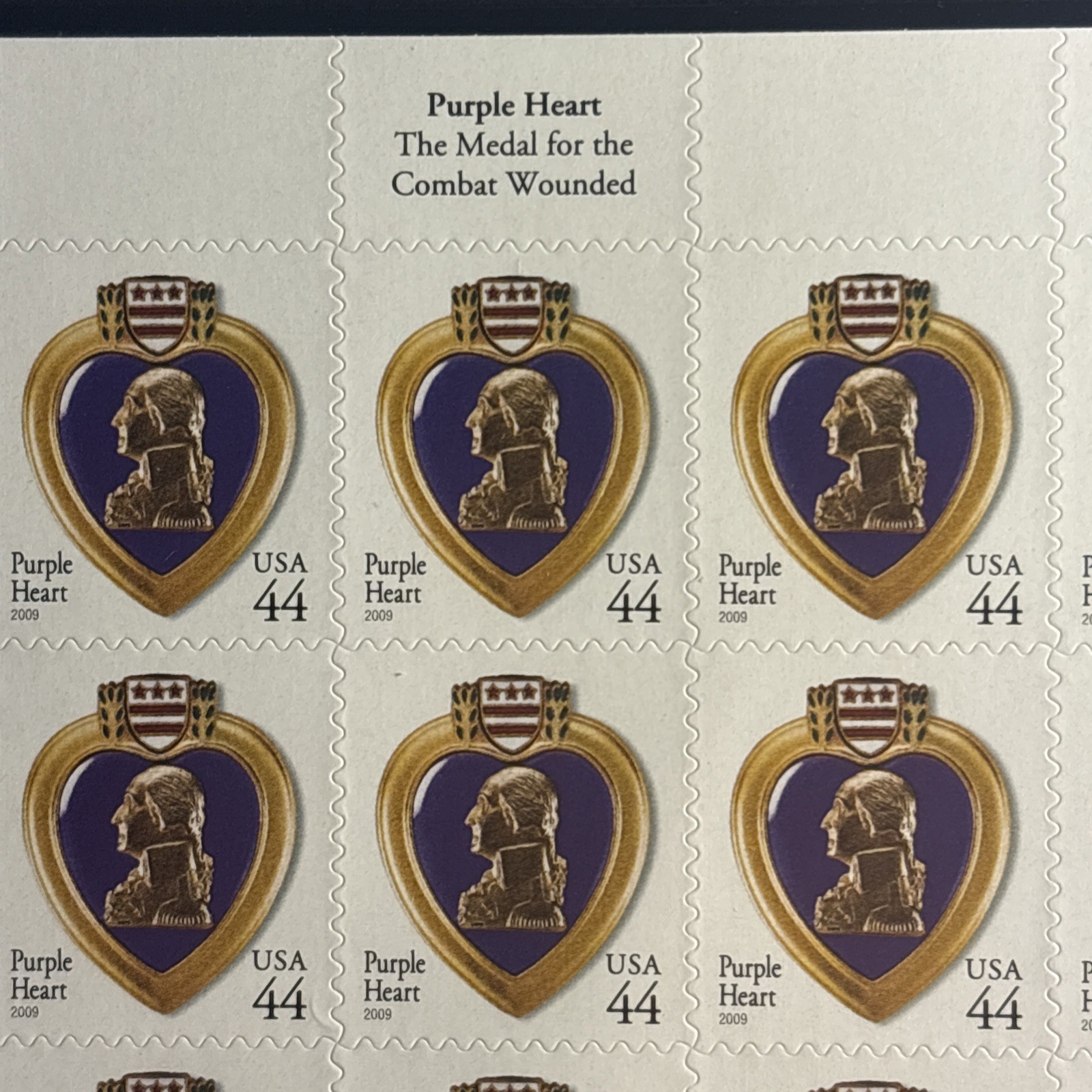Sheet of (20) 2009 Purple Heart Stamps, $8.80 FV, Scott #4384, MNH