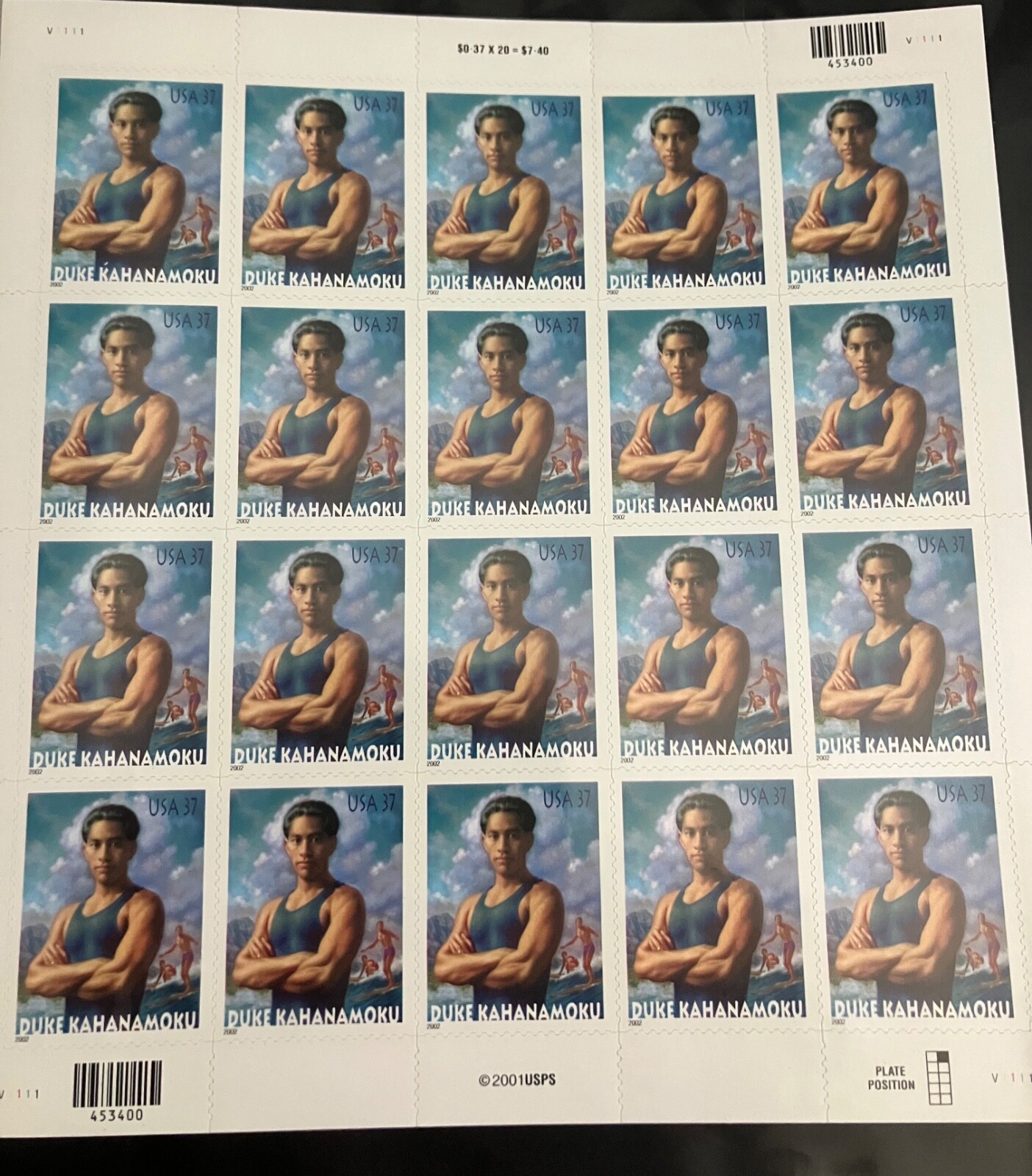 Duke Kahanamoku 20 count USA .37 cent stamps-NEVER USED