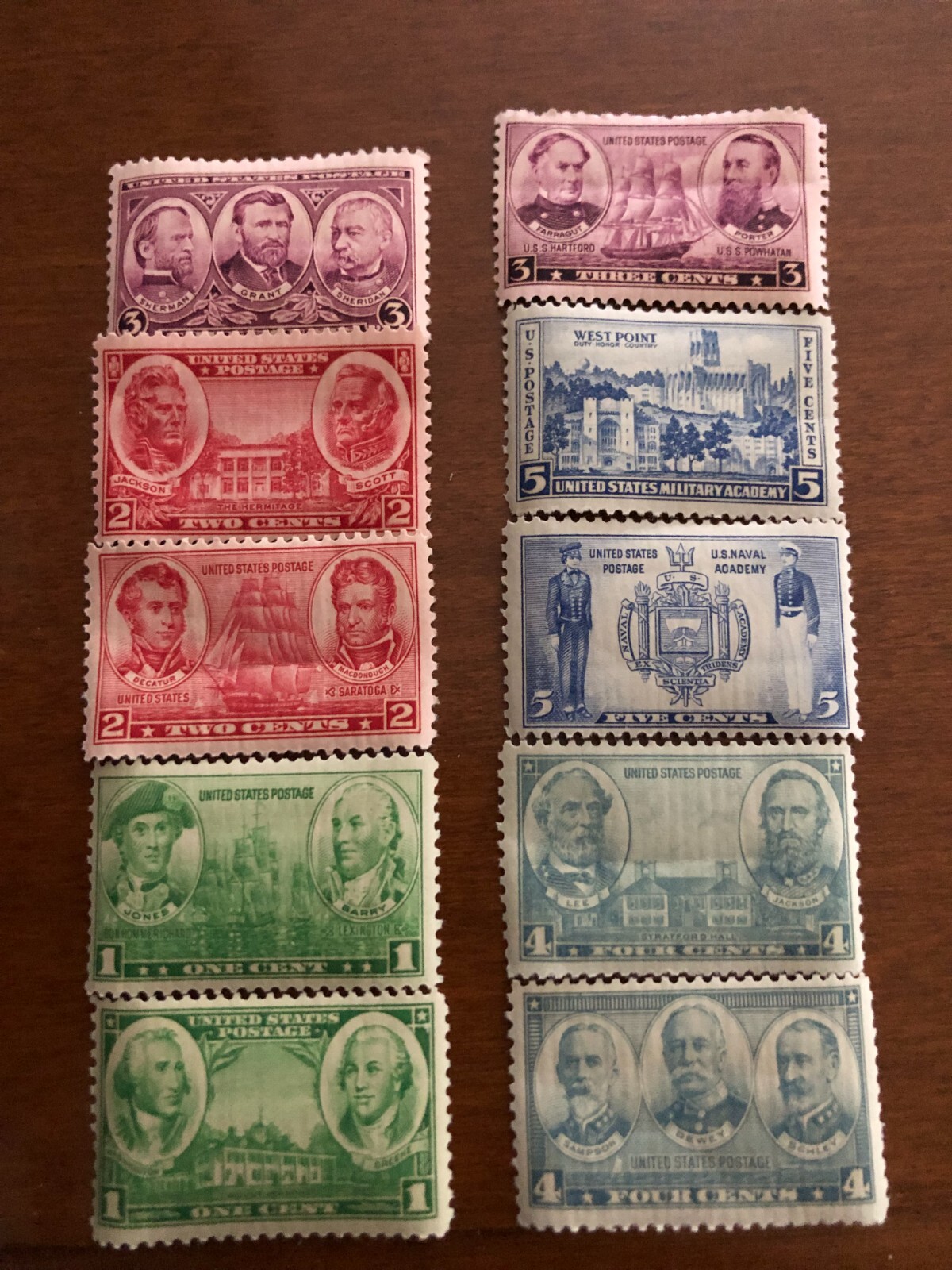 1936-1937 U.S, Army and Navy Heroes Stamps #785-94