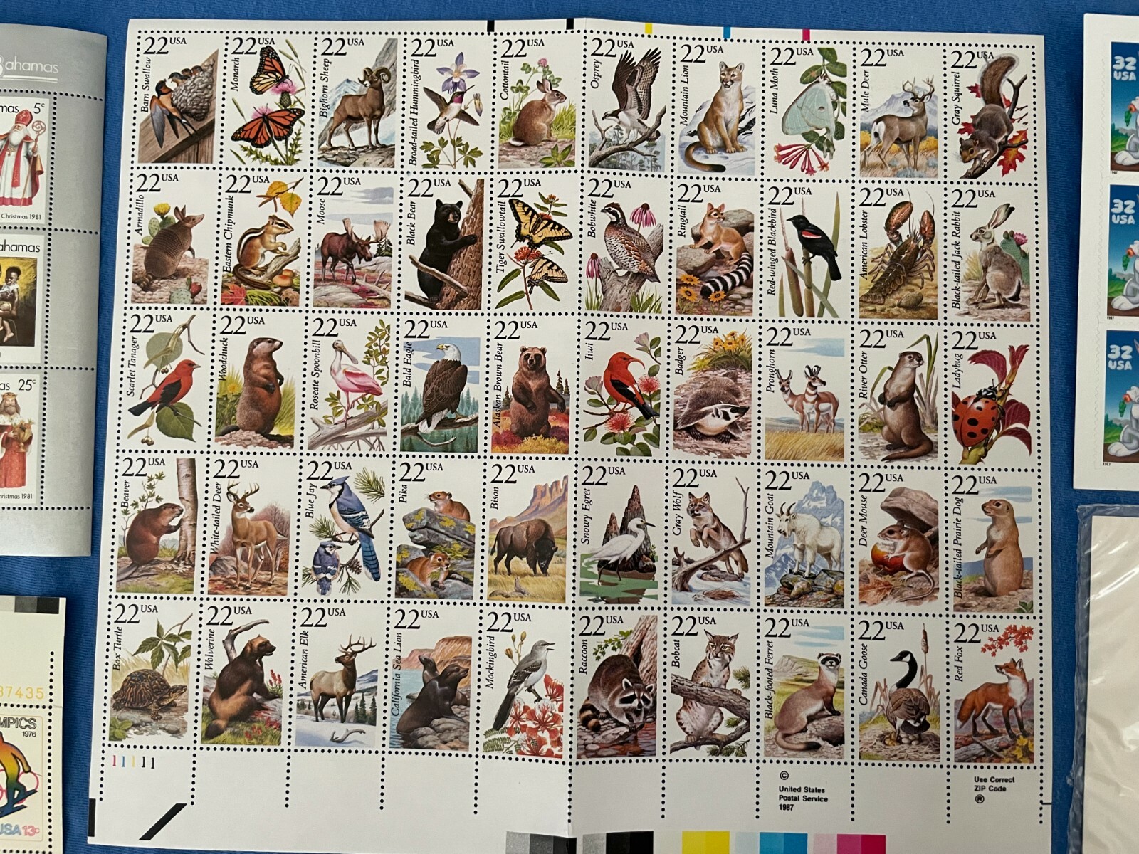 Vintage Collection of Unposted US STAMPS World Cup Wildlife Bugs Bunny Olympics