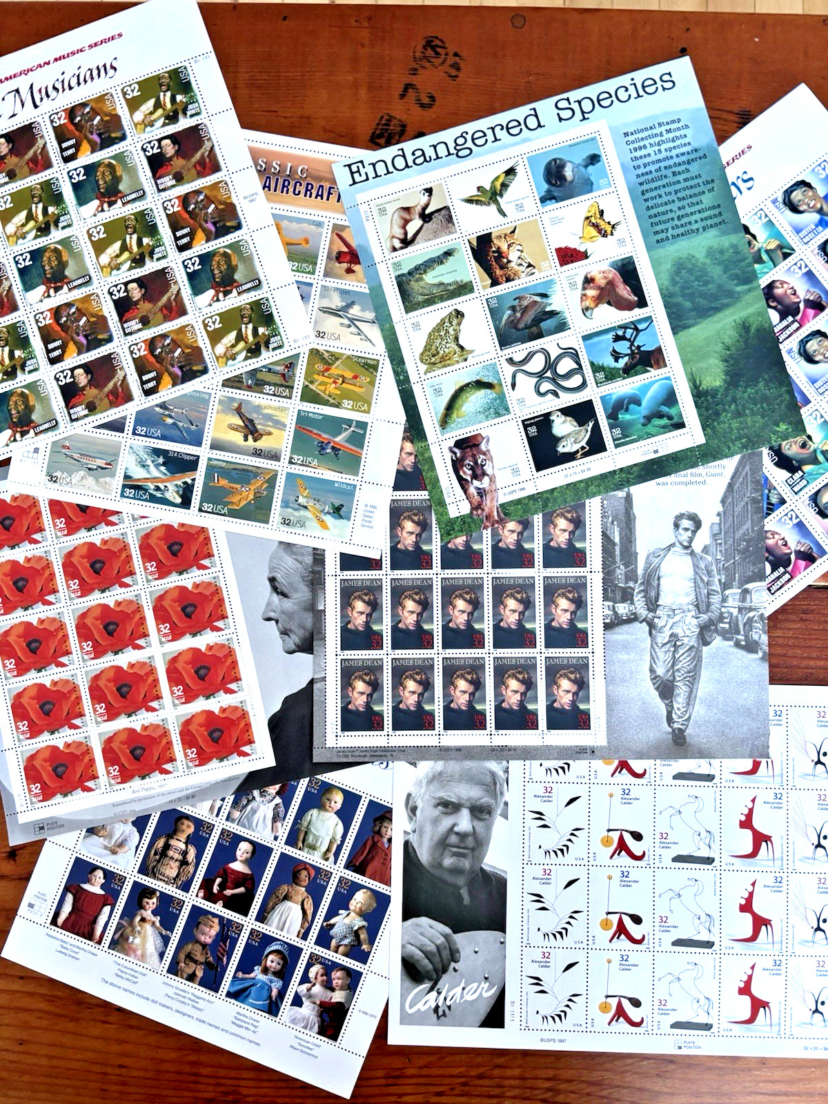 5 Sheets Colorful Assorted Mixed Design 32-37¢ US Postage Stamps, Never Expire