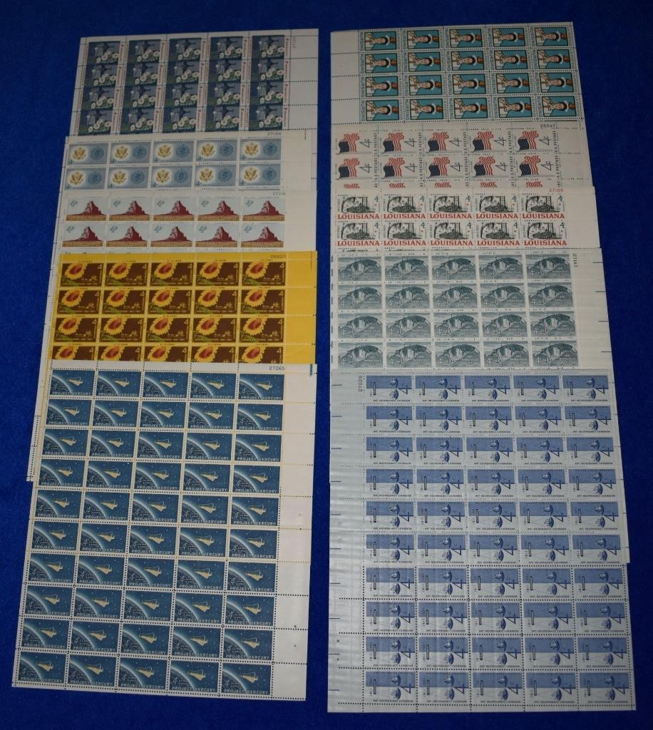Ten U.S. Postage Full Mint 4 Cent Sheets 1950s/60’s Flags