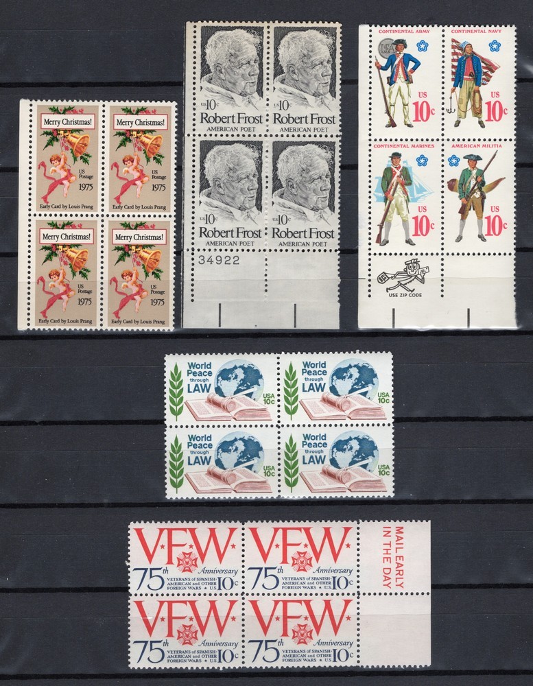 USA, 13 different 10 cent blocks of four, all mint never hinged, half of face