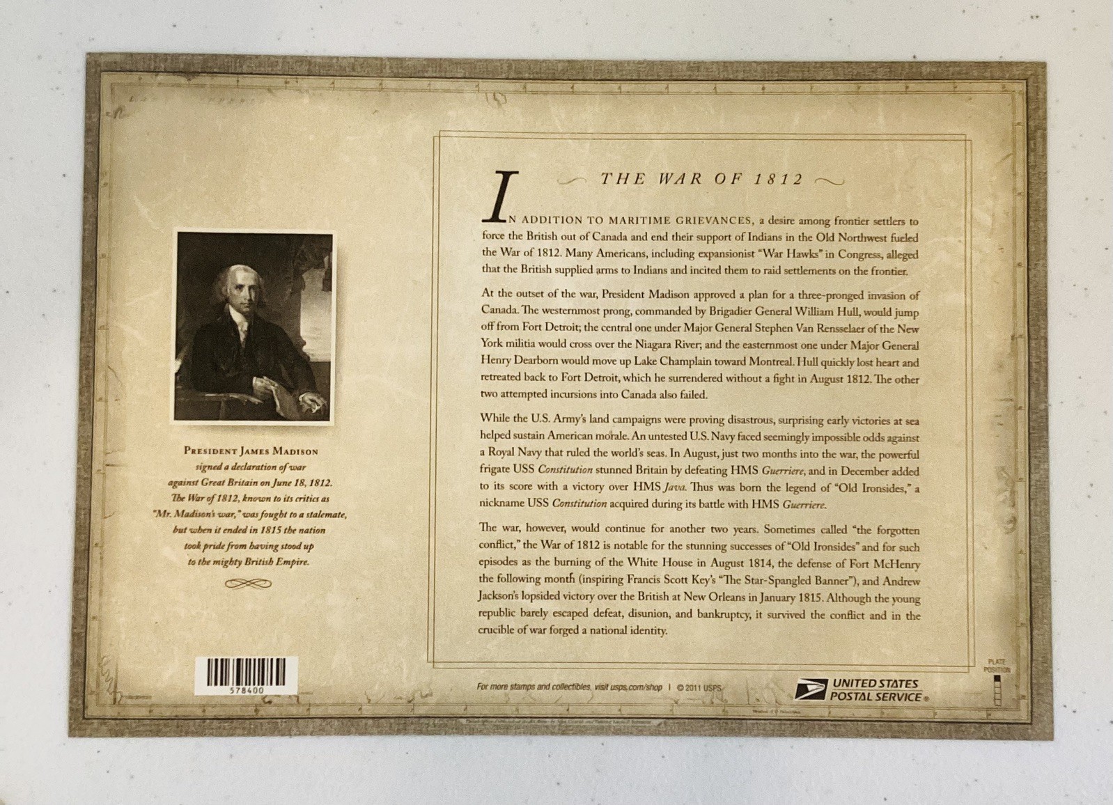 Scott #4703 War of 1812 USS Constitution Pane of 20 Forever Stamps (2012)