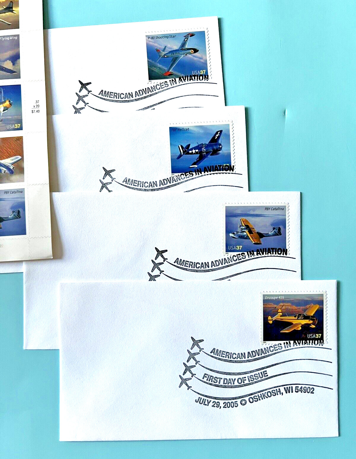 #3916-3925 American Advances in Aviation 37¢ – 4 Sheets x 20 = 80 Stamps FV29.60