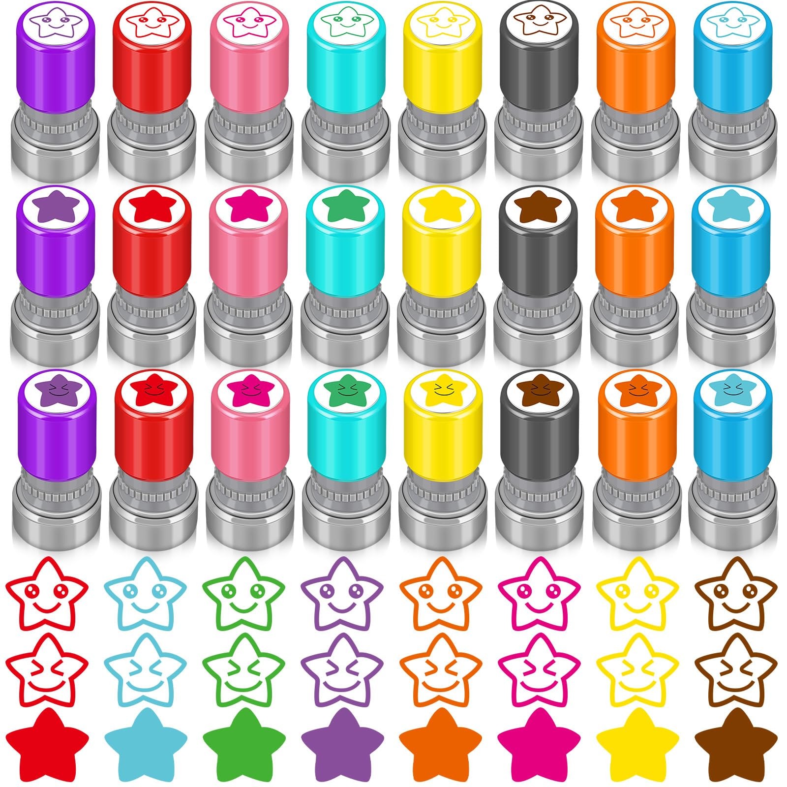 Yinder 24 Pcs Teacher Stamps for Classroom Self Inking 1.2 inches, Multicolor