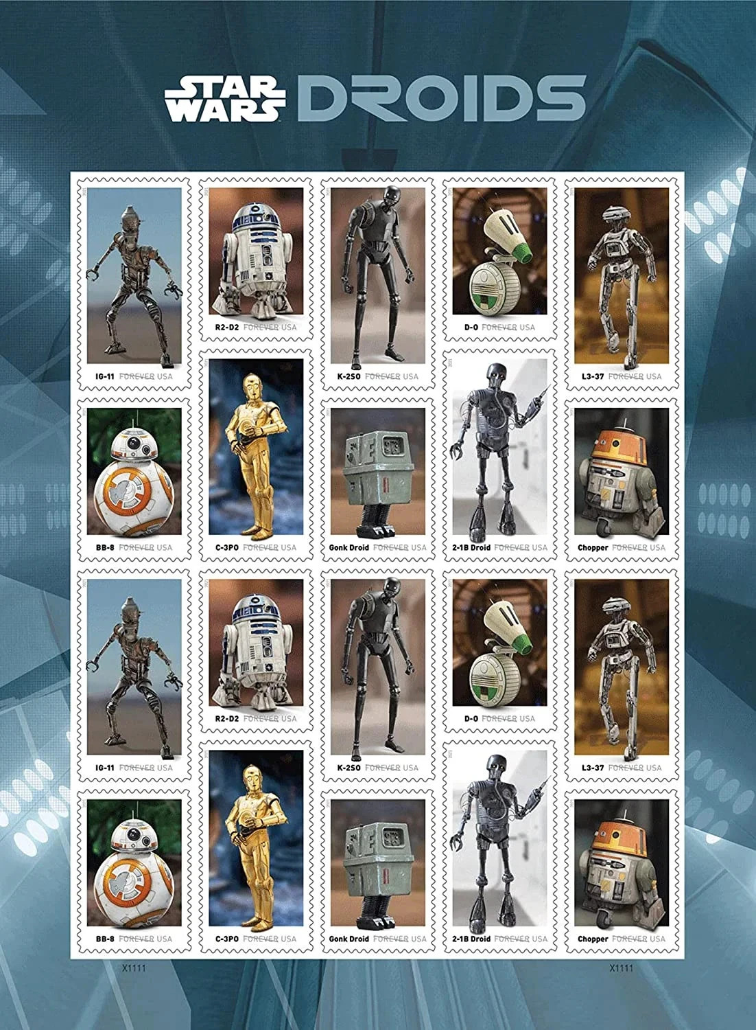 USPS Star Wars Droids One Sheet Forever Stamps MNH R2D2 C3PO BB8 chopper gronk
