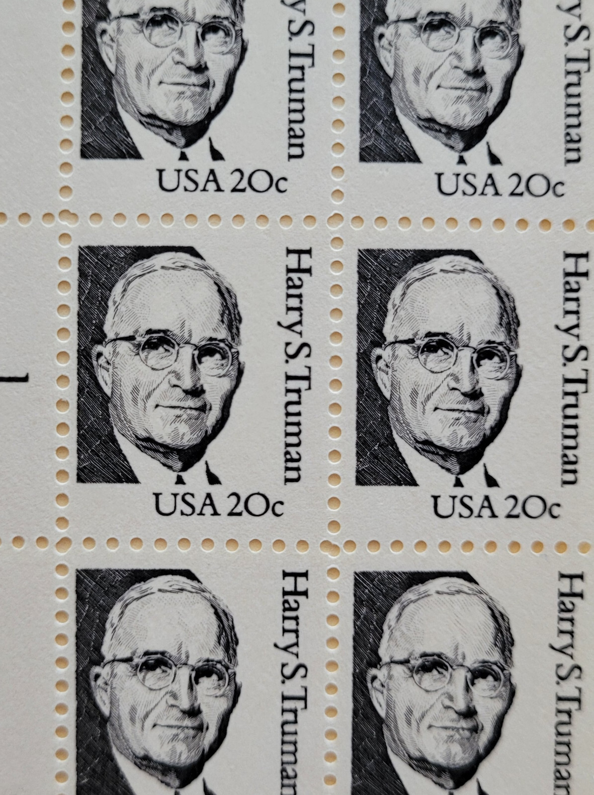 1984 USPS Harry Truman US Stamp Plate Block of 20 Scott#1862 MNH