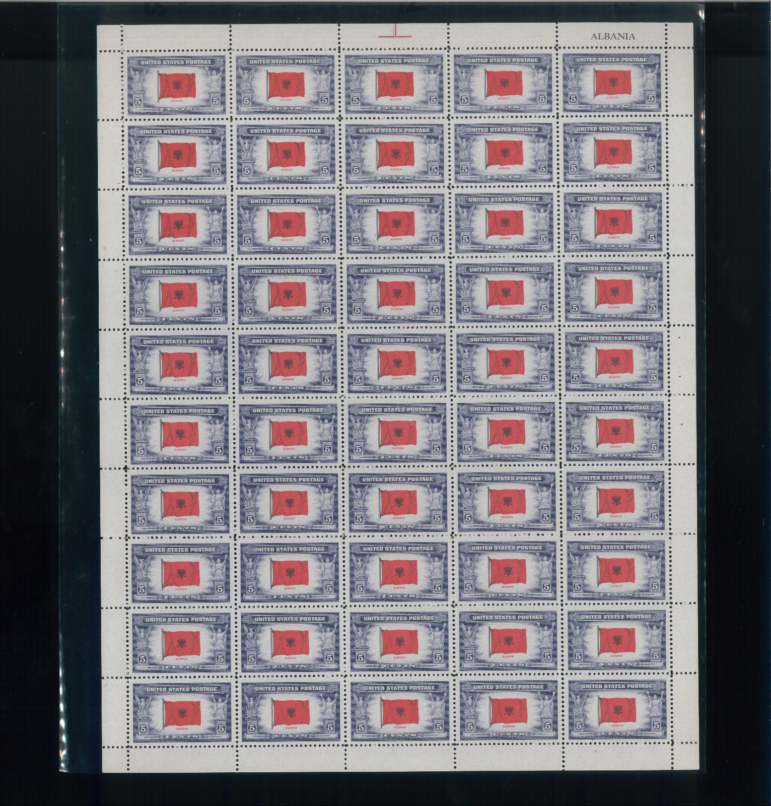 United States 5¢ Albania Overrun Nations Postage Stamp #918 MNH Sheet