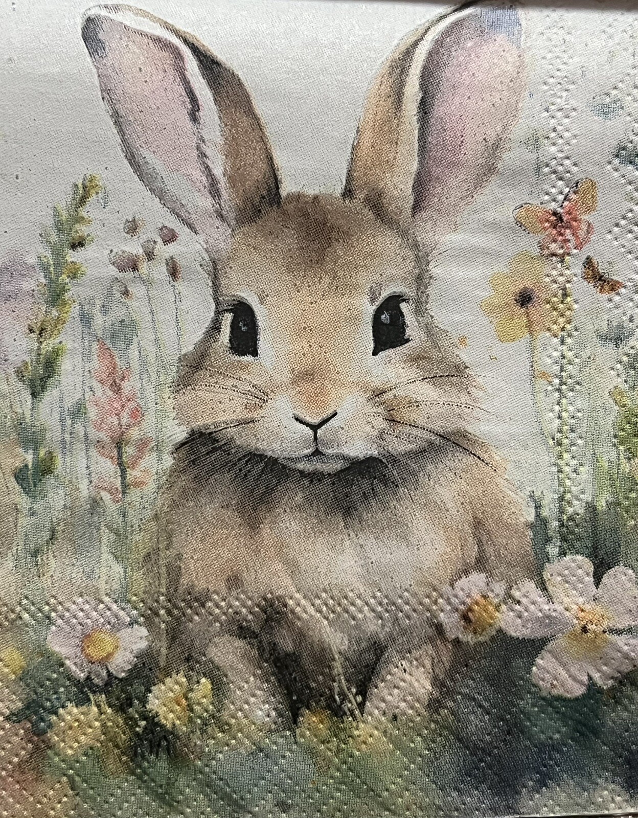 TWO Paper Beverage Decoupage Art Craft Napkin EASTER BUNNY RABBIT-watercolor 5×5