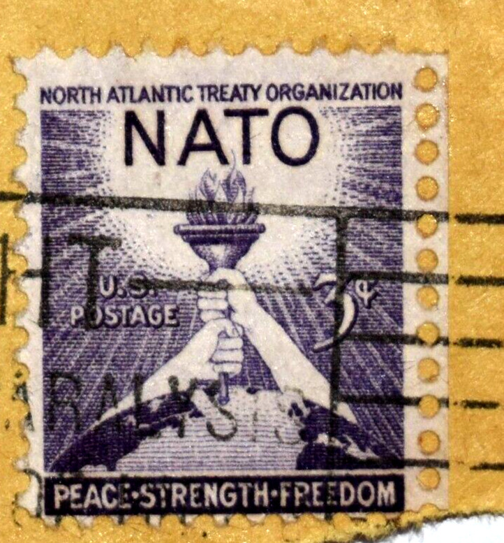 3 Cent NATO Stamp WWII North Atlantic Treaty Error Fight Paralysis Canceled Rare