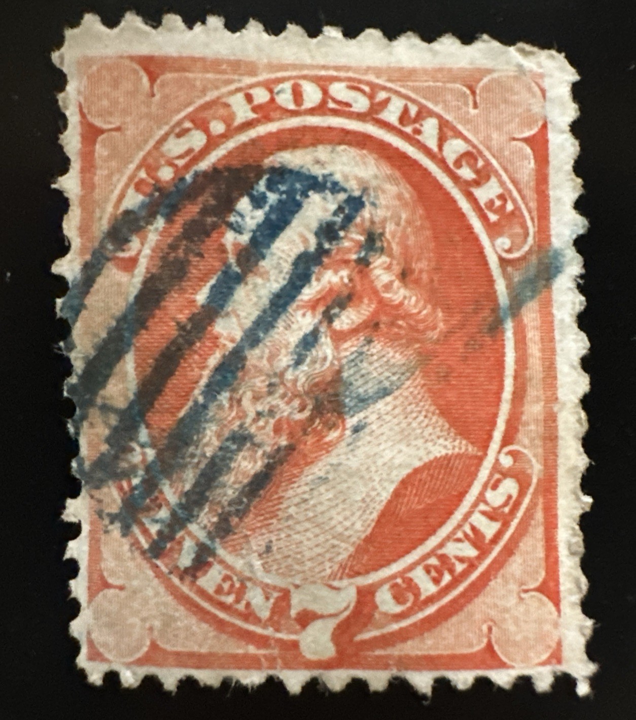 U.S. Scott #160 – 1873 7c Edwin M. Stanton – Blue Cancel