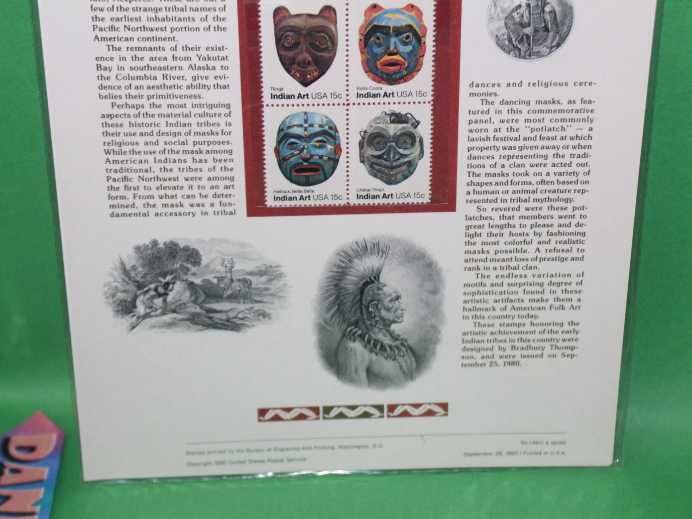 American Commemoratives Northwest Indian Masks USPS Stamps 134 September 25 1980