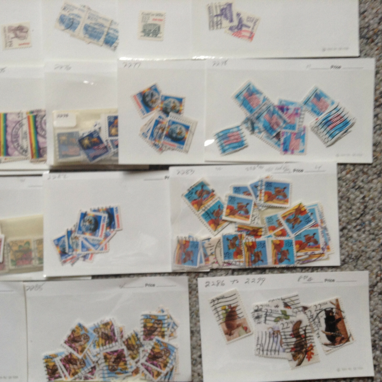 U. S.Stamps in 49 Envelopes 111 different Stamps Scott #2201 to #2299 “SEE LIST”