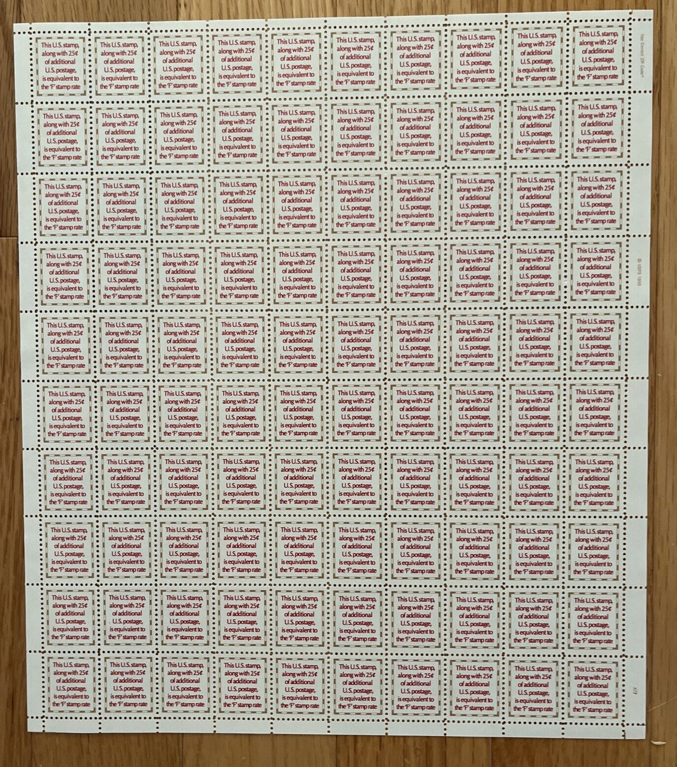 US SCOTT #2521 F MAKE UP STAMP FULL SHEET OF 100 STAMPS – 4 CENTS FACE MNH