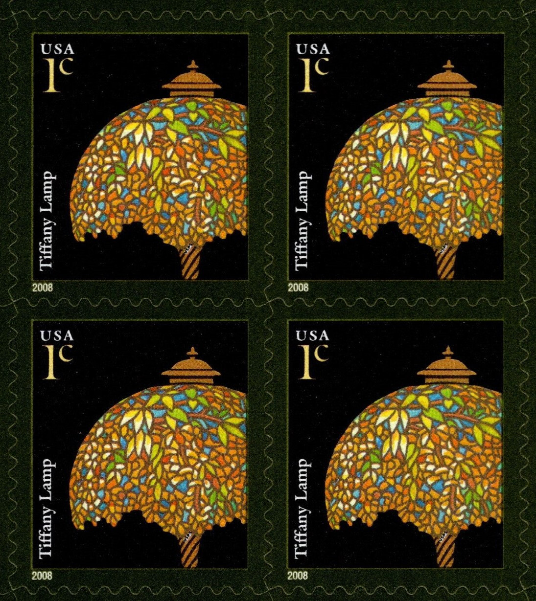USA 2008 TIFFANY LAMP 20 STAMPS 1¢ SHEET SCOTT 3749a MNH
