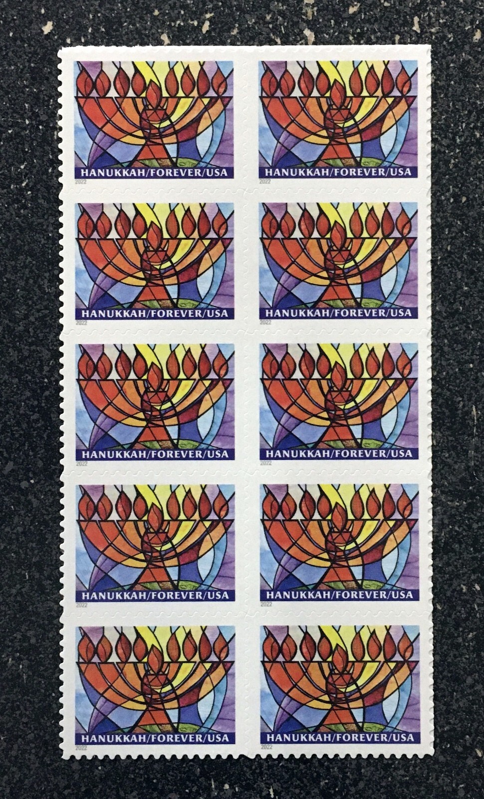 2022USA #5739 Forever Hanukkah – Block of 10 Postage Stamps From Sheet Mint NH