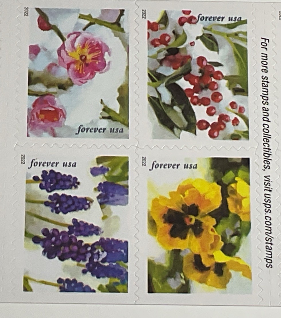 New AUTHENTIC USPS Snowy Beauty Flowers Book of 20 Forever Postage Stamps