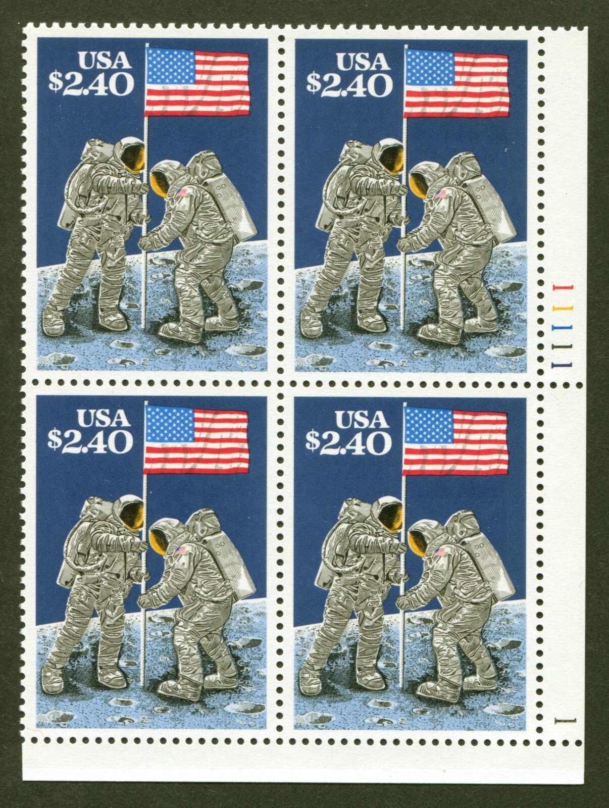 U.S. Sc# 2419, Moon Landing 20th Annivversary, Plate# Block, XF MNH SCV: $20.00