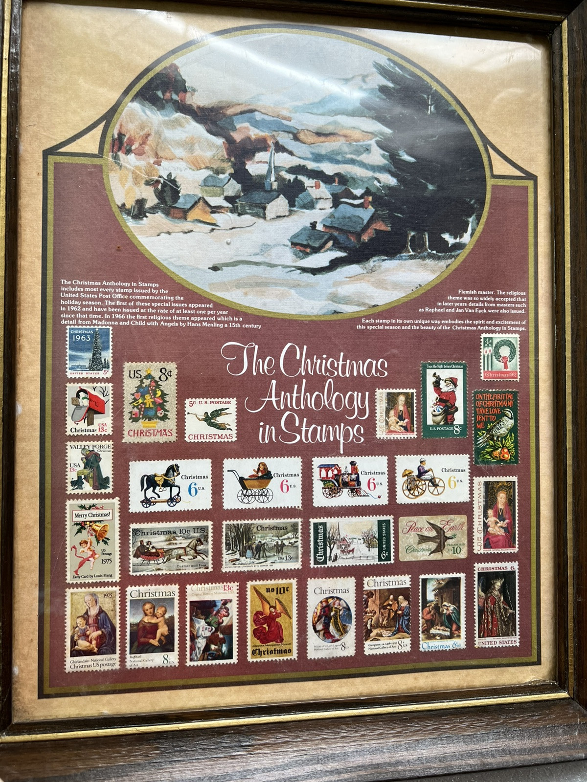 The Christmas Anthology in Stamps U.S. Postage Stamps Framed 13 x 16”