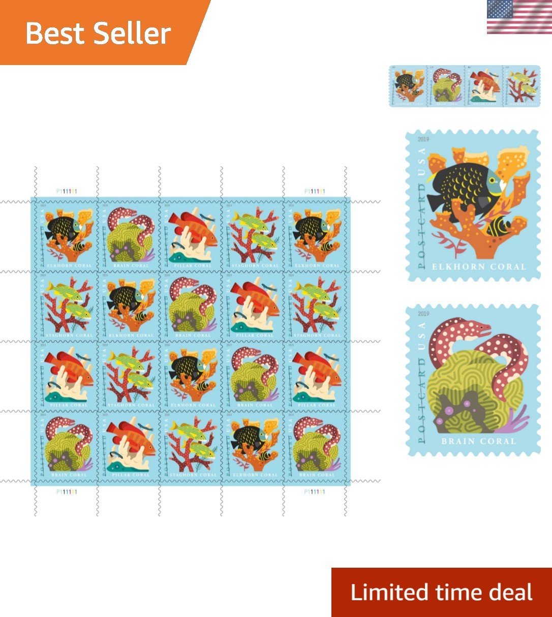 Coral Reefs Postcard Rate Sheet of 20 Stamps