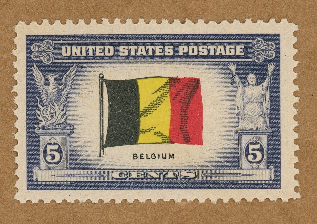 UNITED STATES Postage- 1943 Flag of Belgium 5¢ Stamp from Overrun Country Series