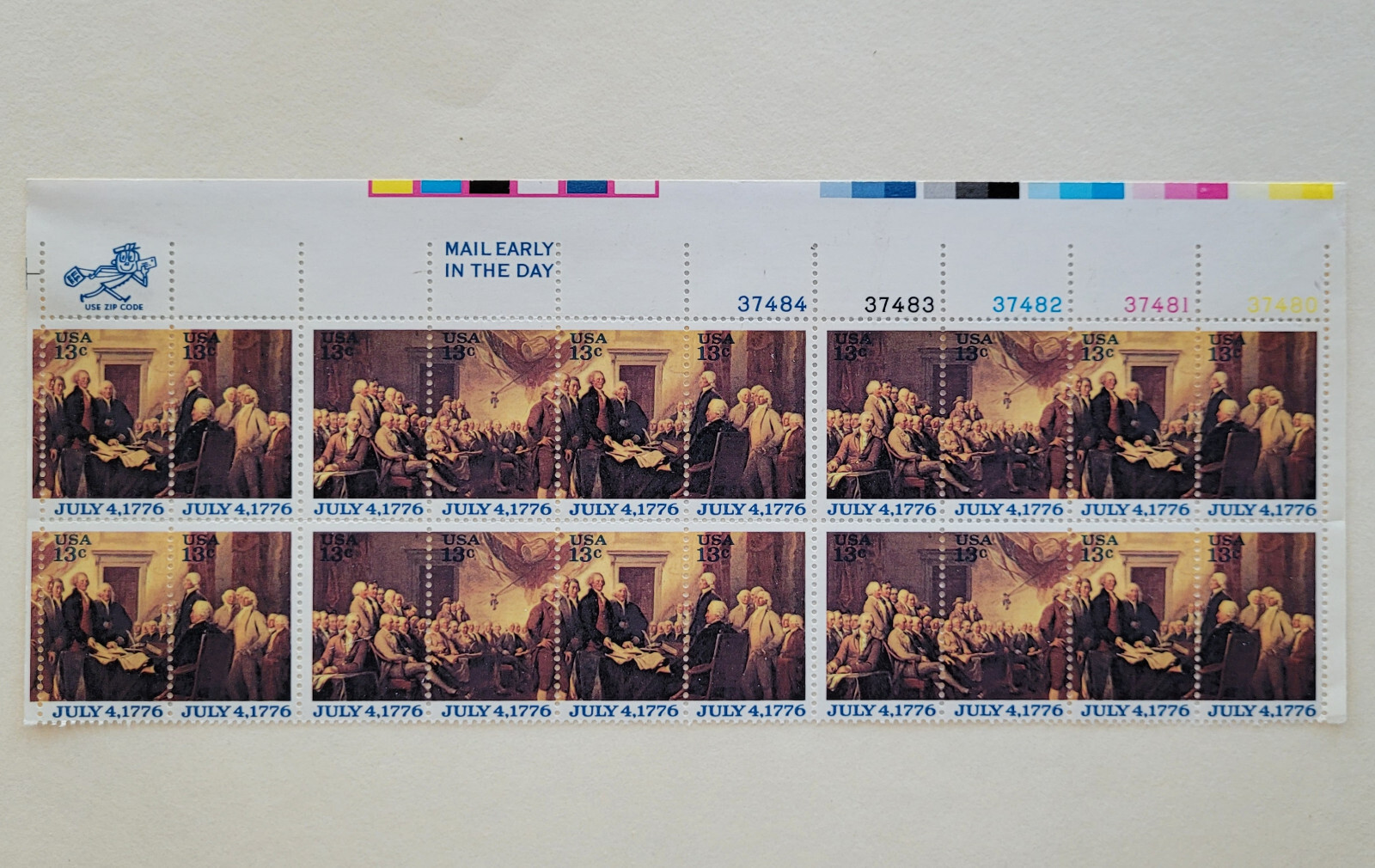 July 4 1776 Decl of Independence. 13c Stamp. Plate Block of 20 Sc#1691-1694 MNH