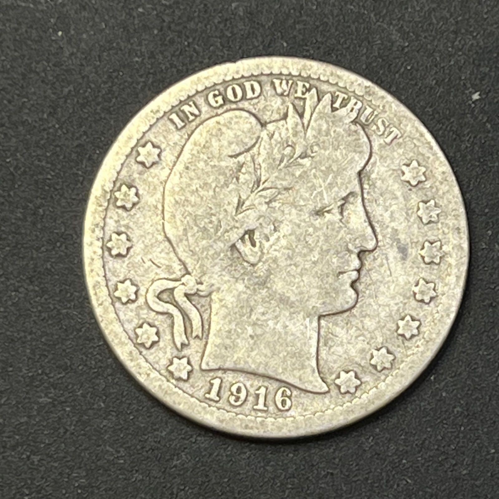 1916 Barber Quarter 25-cent Silver Coin, 90% Silver, USA, Management Number 72