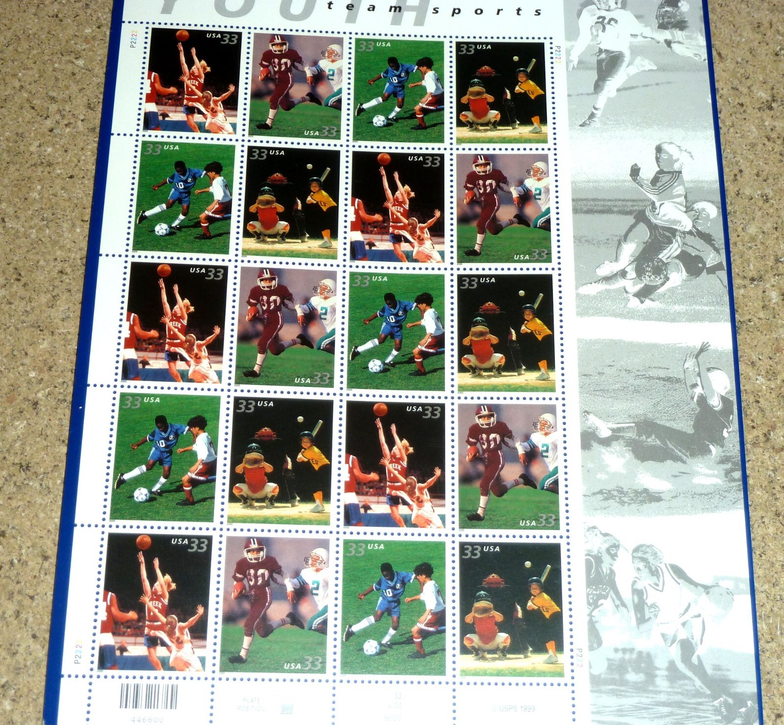 USPS Sealed Sheet of 20 “Youth Team Sports” 33¢ Stamps USA Scott 3399-3402 MNH