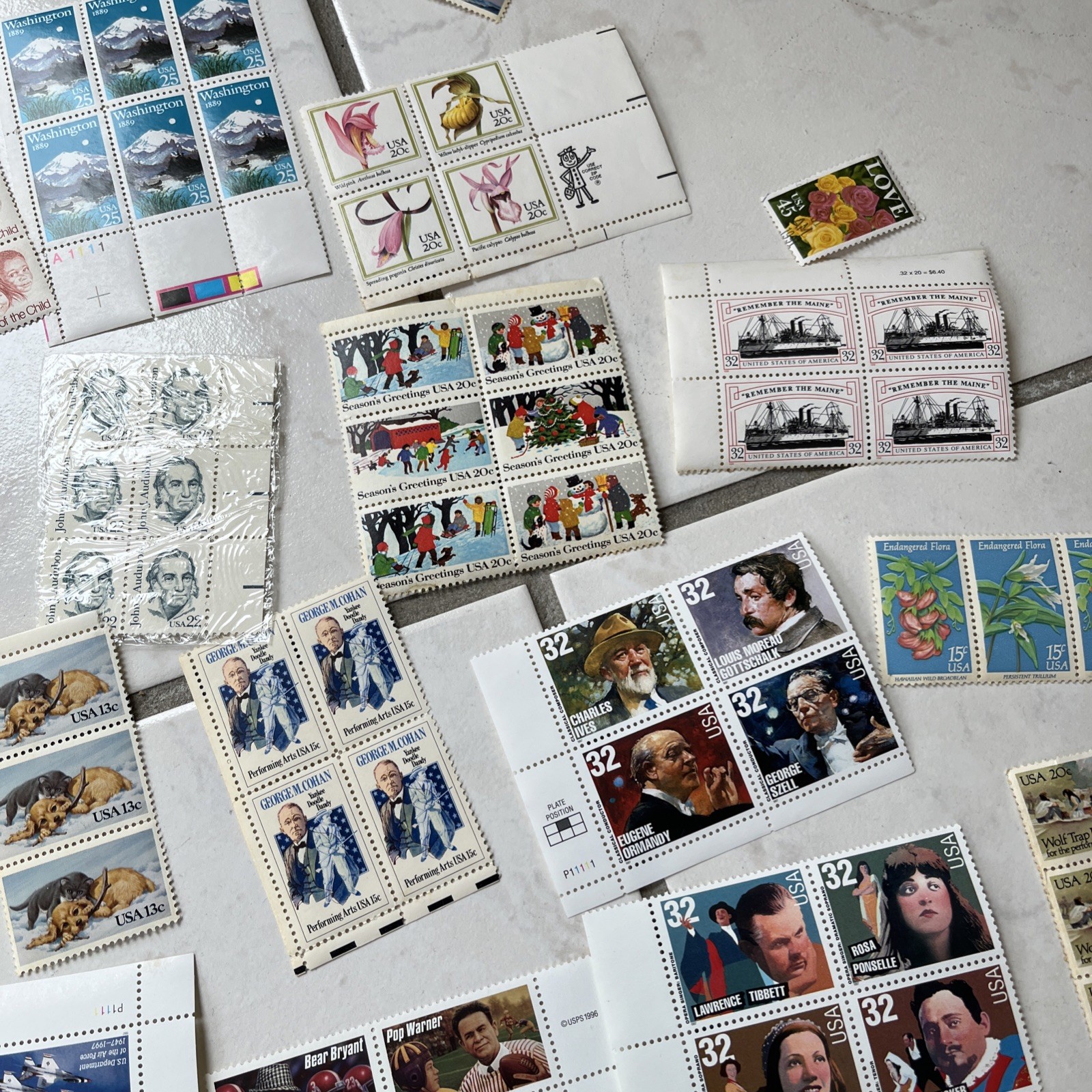 Unused Multiples & Strips & Singles of 13c, 32c, US Postage Stamps USA
