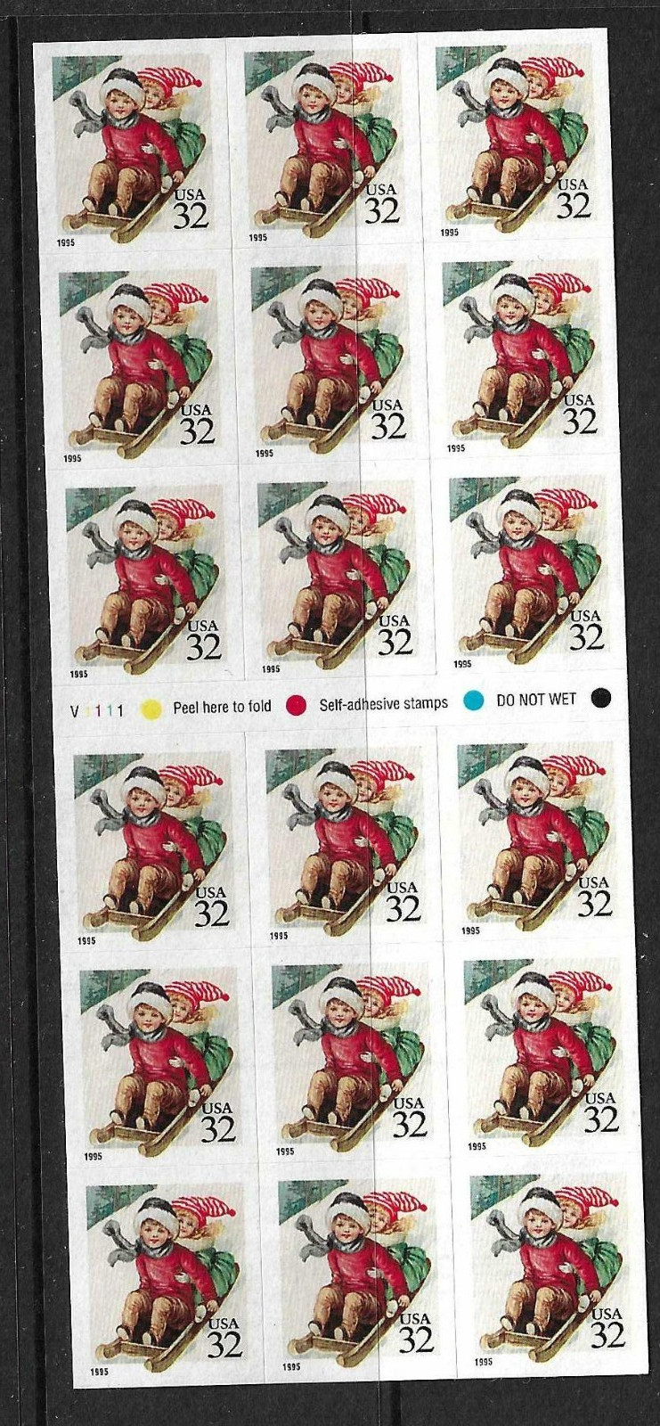 USA SC # 3013a Children Sledding – Christmas 1995 – . MNH