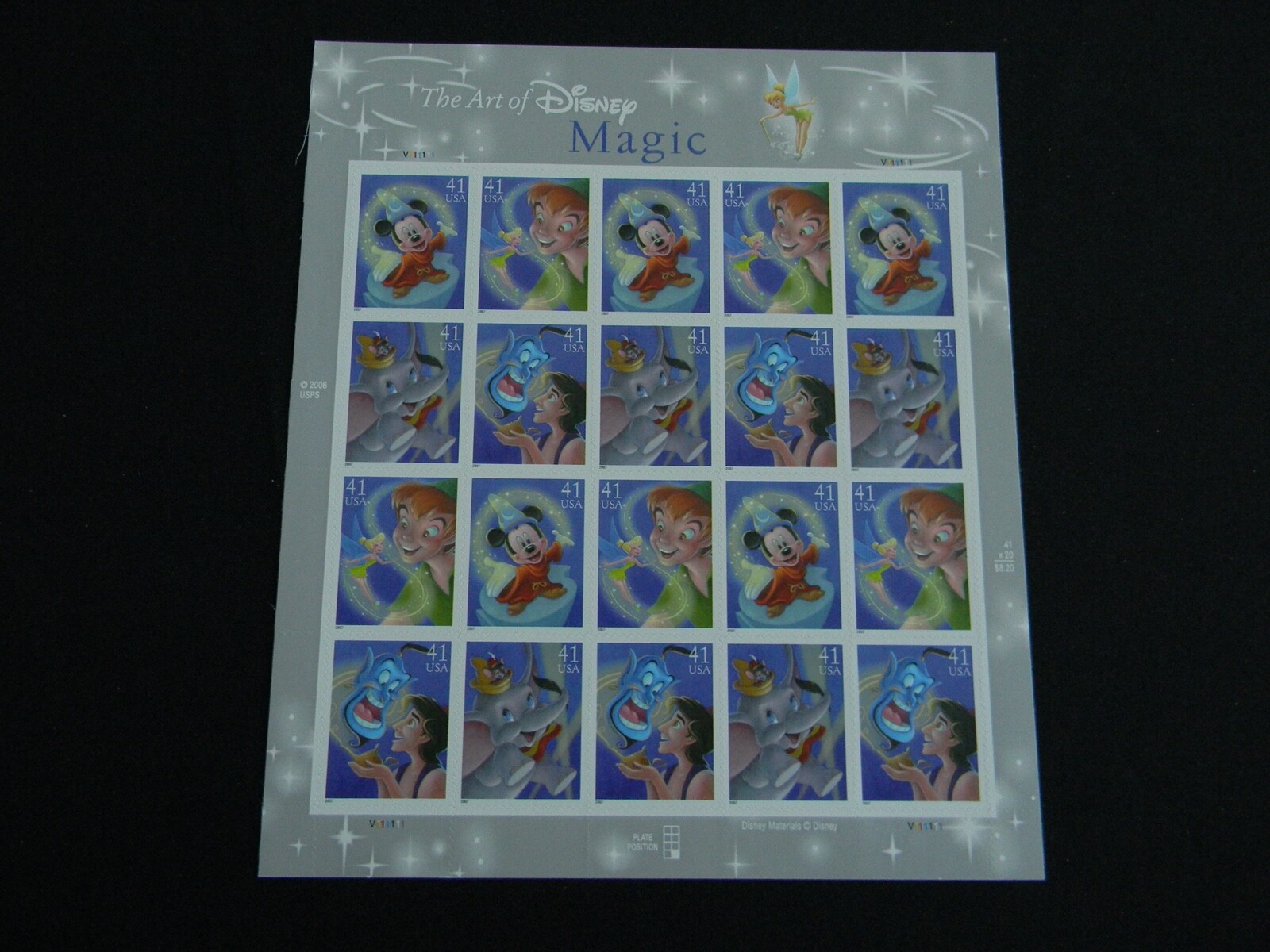 The Art of Disney: Magic, Full Sheet of Twenty Stamps Scott 4192-95