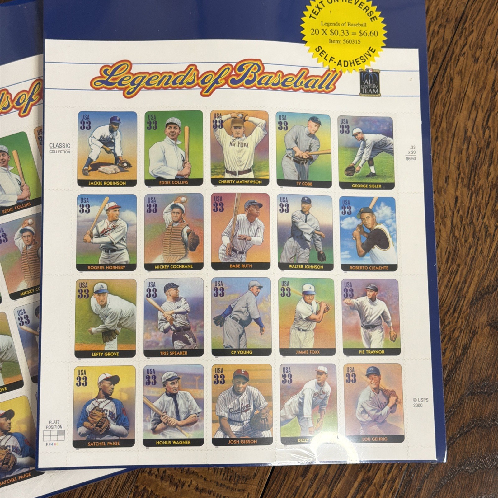 Seven Sheets x 20 = 140 of LEGENDS OF BASEBALL 33¢ US Postage Stamps USA