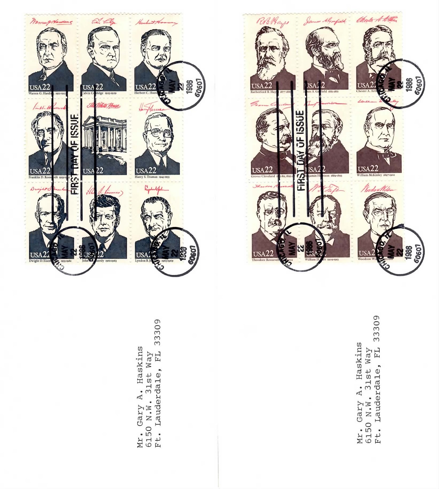 1986 .22c PRESIDENTS MINIATURE LOT OF 4 SHEETS Commemorative FIRST DAY ISSUE