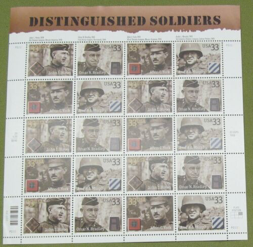 Four Sheets x 20 = 80 of DISTINGUISHED SOLDIERS 33¢ US Stamps USA Sc # 3393-3396