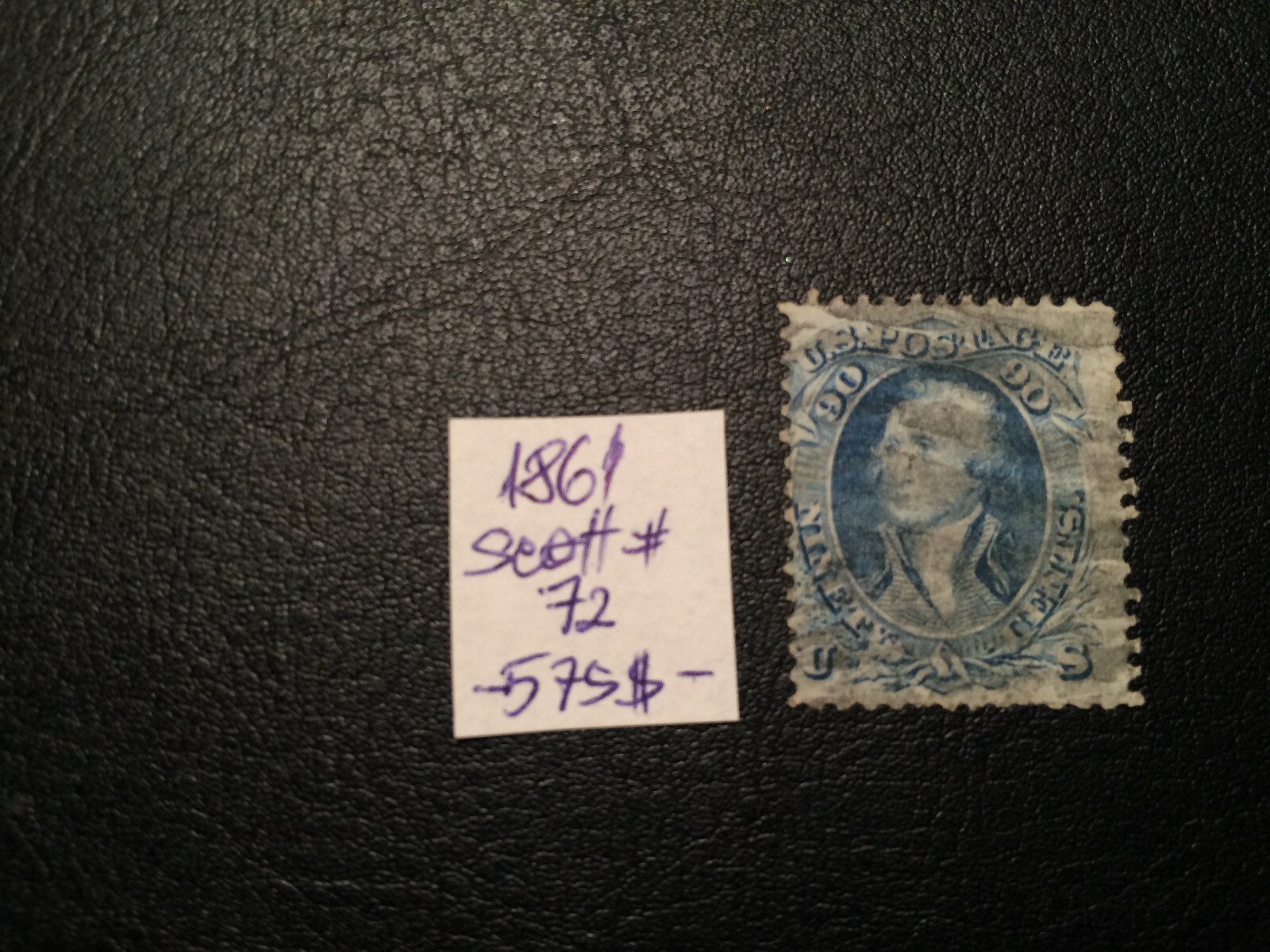 United States stamp 1861 Washington 90c blue Scott # 72 USED