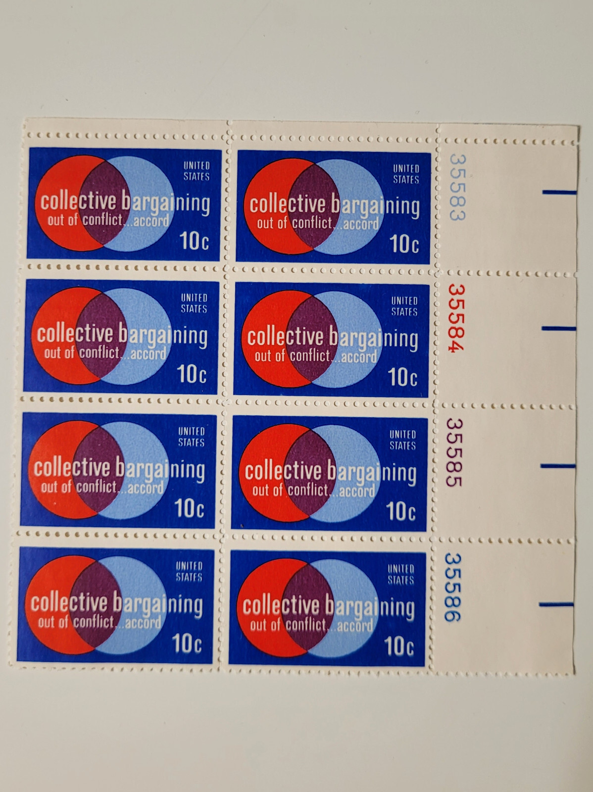 US Stamp 1975 Collective Bargaining US Plate Block of 8 Scott #1558 MNH