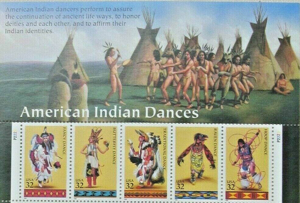 Sheet of 20 AMERICAN INDIAN DANCES 32¢ US PS Postage Stamps Sc # 3072-3076