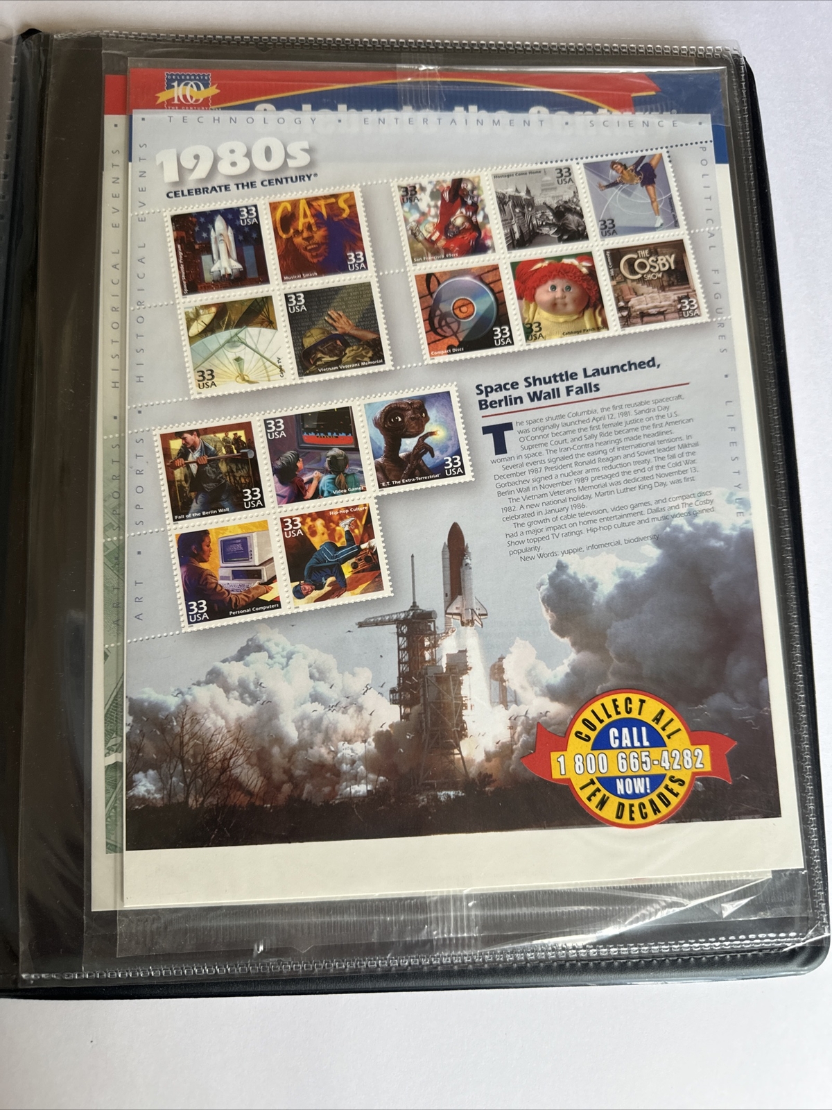 Celebrate the Century USPS Stamps 1900s-1990s In Binder USPS 10 Page Set