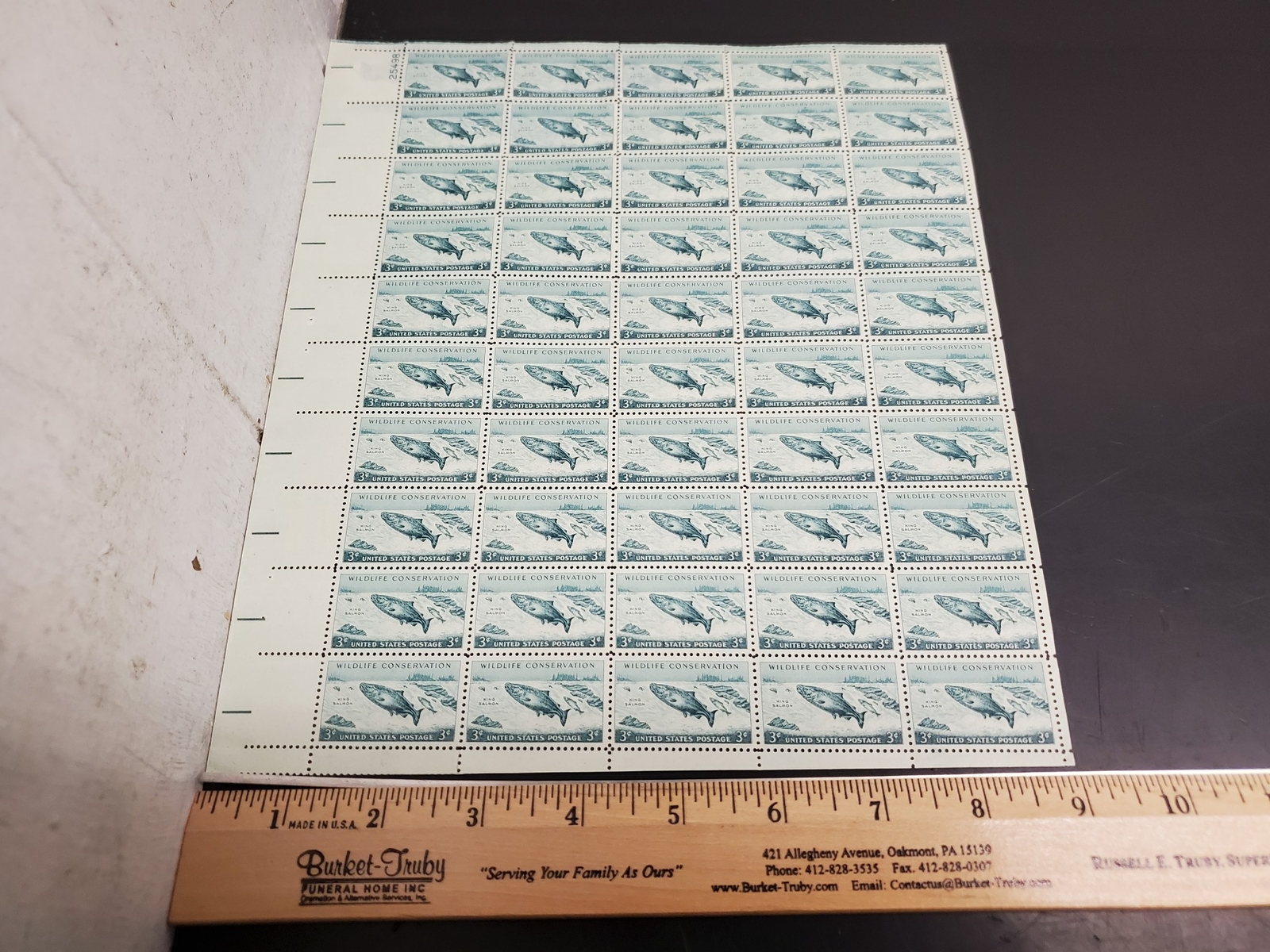 Vtg ’56 King Salmon Wildlife Conservation 3 Cent USPS Postage Stamp Sheet 50