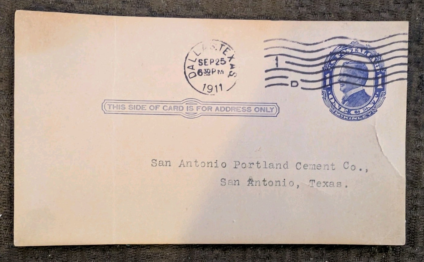 1911 Medina Dam Irrigation Project Railroad Cement Postal Receipt Dallas TX