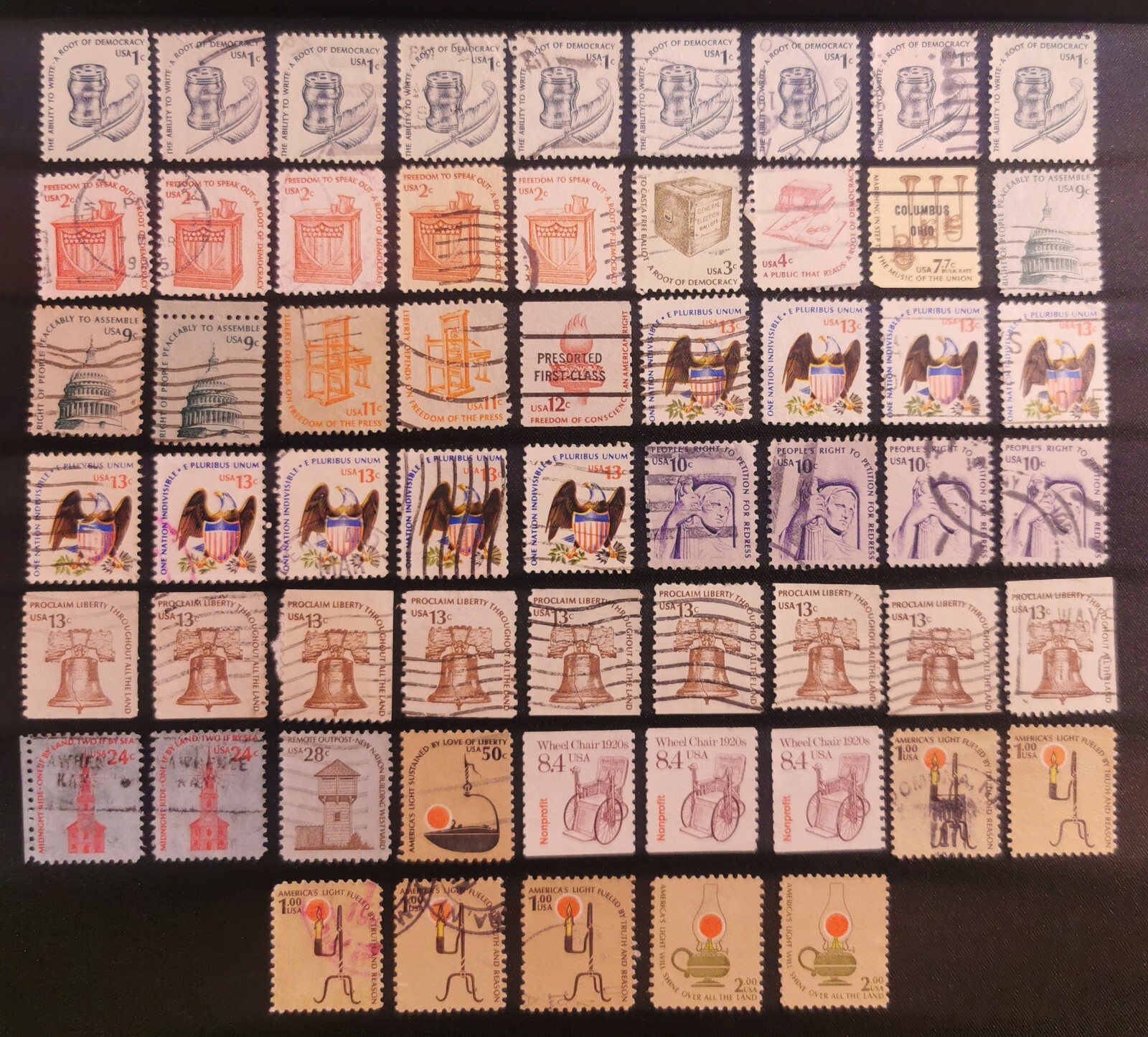 US American Series Postage Stamp Set Varieties In Used And Mint Condition.