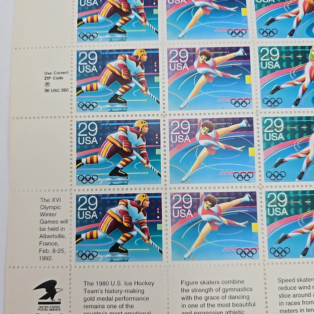 Vintage US 1991 – 15 PANE OF 35 WINTER OLYMPIC STAMPS 29 CENT FACE MNH