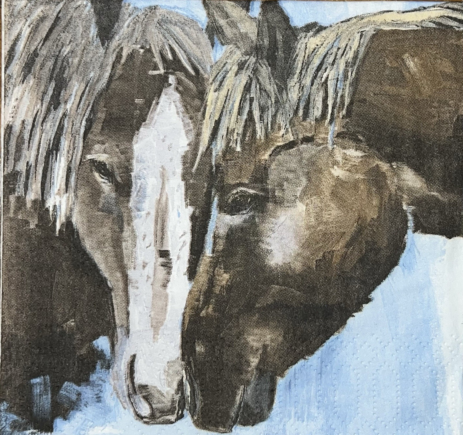 TWO Individual Paper Beverage Decoupage Napkins – 5×5” -watercolor horses/pony